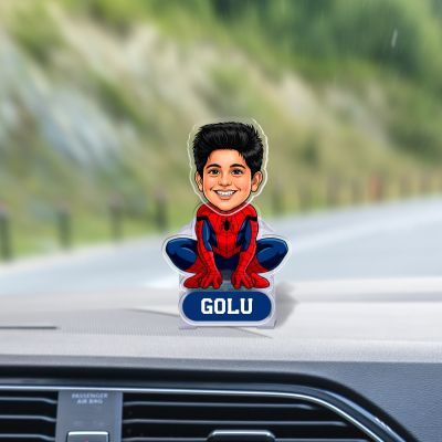 Personalized Spiderman Theme Bobblehead Caricature with Shaking Head for Car Dashboard & Tabletop Decor Custom with Funny Face & Name Birthday Return Gift